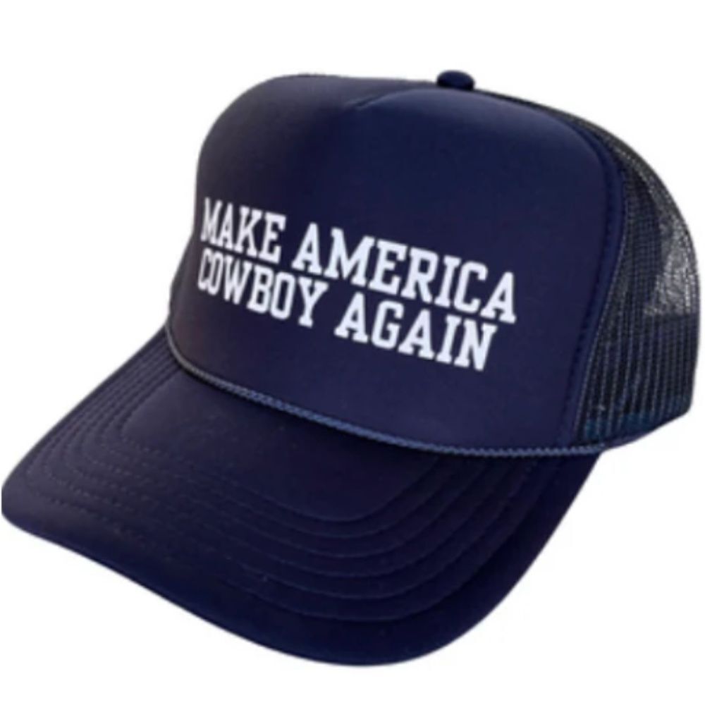 Make America Cowboy Again - Navy Blue Trucker Hat - Snap Back NEW - Mesh Back